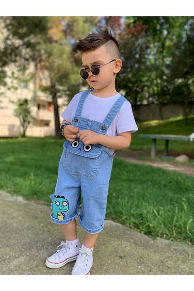 Ponçik tekstil Dino Printed Double Salopet Set