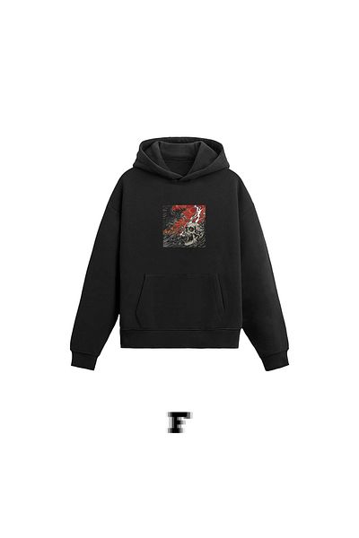 Fandr Store Black Unisex Regular Fit Raven and Skull Hoodie