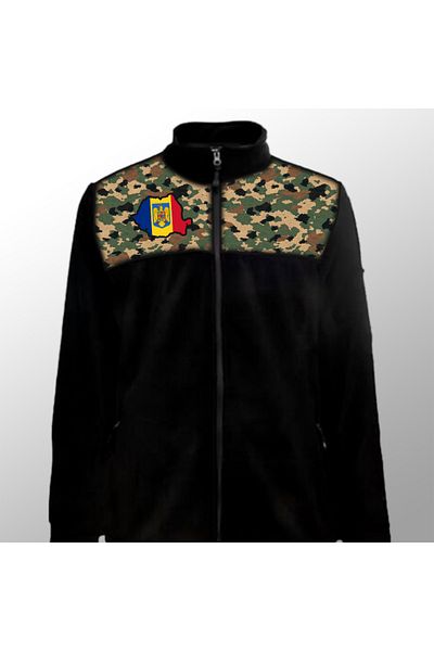 Crea Eymer Wear Φλις με σχέδιο καμουφλάζ, σημαία Ρουμανίας, χωρίς φούσκες, με πλήρες φερμουάρ
