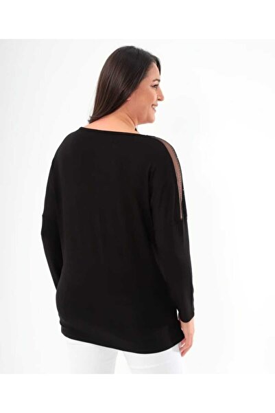 Esina Γυναικεία μπλούζα από πλεκτή πέτρα και τούλι με λεπτομέρειες