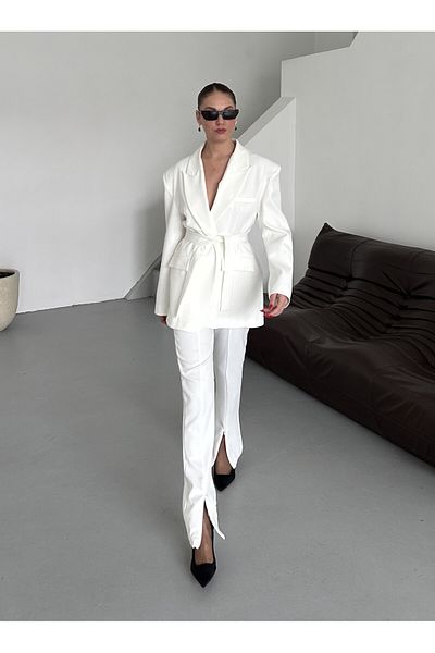 Laluvia Weißes Kampal-Jacken-Hosen-Set - 912068