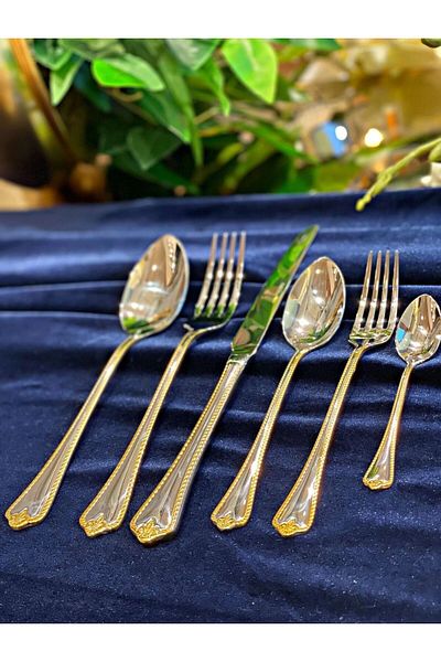 Nehir Gold Plain 72 Pieces - River Fulya Spoon Mice Set