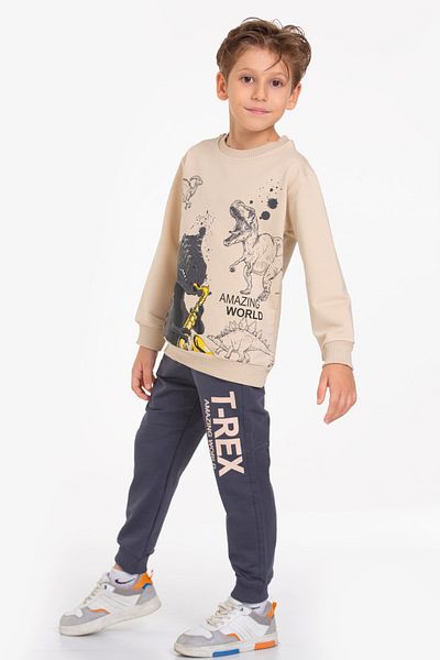 TRİLİYA Triliya Children's Tracksuit Set - 3-10 Years, Dinosaur Print, Pockets, Lycra Fabric