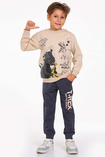 TRİLİYA Triliya Children's Tracksuit Set - 3-10 Years, Dinosaur Print, Pockets, Lycra Fabric