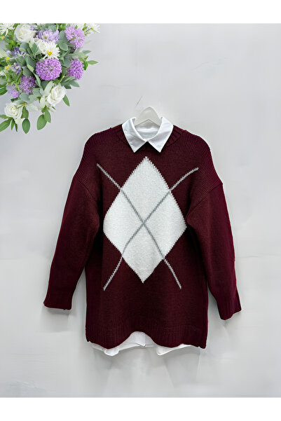 Kirazgym Yumoş Rope Cross Pattern Tricoturi Tunica Pulover