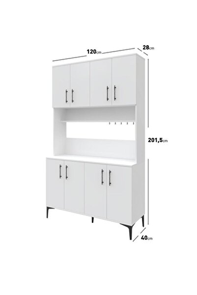 mapahomeliving Plain Metal Ayak Metal Kulp Pla8120 Kahve Köşesi 8 Kapaklı Çok Amaçlı Dolap Erzak Dolabı Kiler Dolab