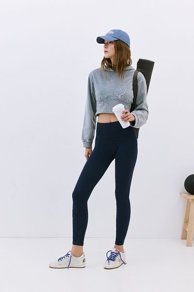 No Matter What Navy High-Waisted Ribbed Stretch Sports Leggings