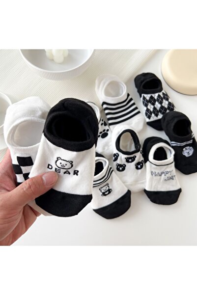 çorapmanya 5 Pairs Cute Multicolor Teddy Cartoon Pattern Women's Sneakers / Invisible Socks