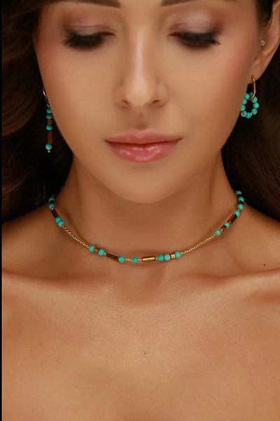 New Obsessions Turquoise Glow Choker Necklace-Bracelet Set