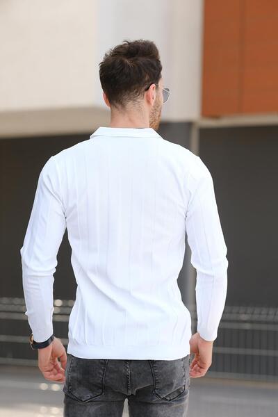 Oksit Tricotaje pentru bărbați Vilnius Slim Fit - Guler cămașă cu dungi, jumătate cu fermoar