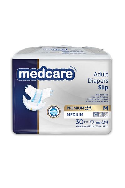 MEDCARE Premium Waist Banded Patient Diapers 6 Drops Medium Medium Size m Size 3 Packs of 30 90 Pieces