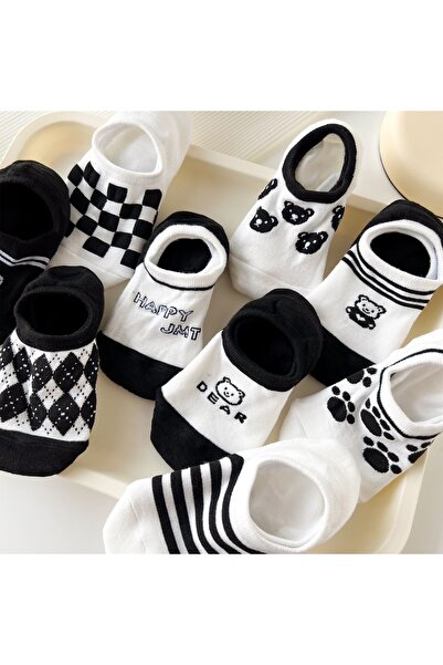 çorapmanya 5 Pairs Cute Multicolor Teddy Cartoon Pattern Women's Sneakers / Invisible Socks