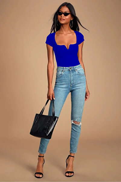 PERLAVİSTA Body negru din jerseu de mătase decoltat pentru damă