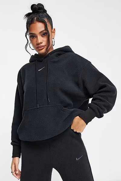 Nike Αθλητικά ρούχα Πλεκτό φούτερ με κουκούλα Stone Oversize Γυναικείο φαρδύ βελούδινο φούτερ με κουκούλα