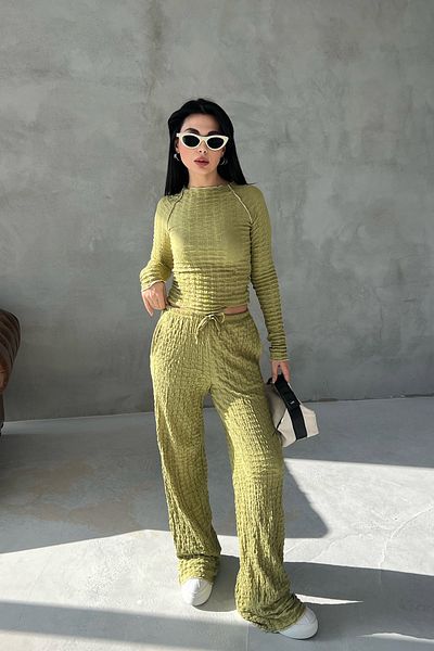 Seda Yalçın Atelier Pistachio Green Color Textured Spring Basic Comfortable Set