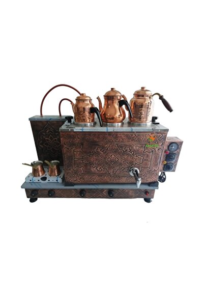 SAFİR Safir 3 Gözlü Bakır Çay Kazanı Elektrikli Ve Tüplü Bakır Çay Semaveri S...