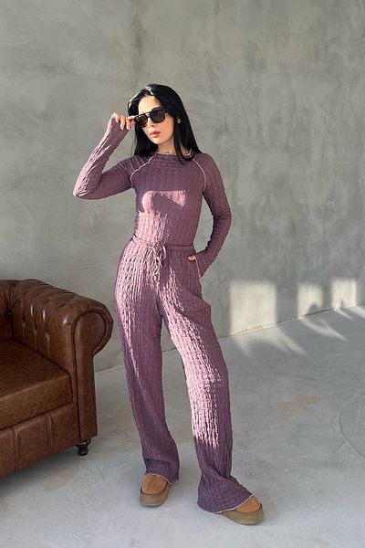 Seda Yalçın Atelier Lilac Color Textured Spring Basic Comfortable Set