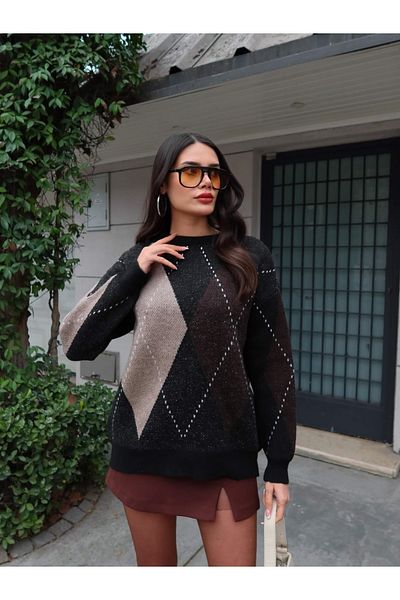 ESRAHELVACI Black Diamond Patterned Sweater