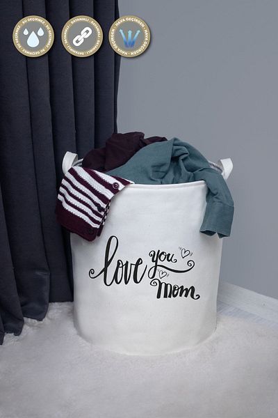PRENDİ HOME Love You Mom Printed - Cutie de depozitare pentru jucării cu gură adunată