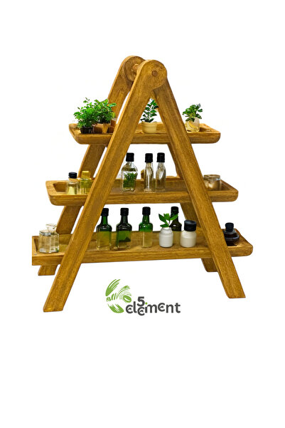 5 element 3 katlı çok amaçlı ahşap sunum tepsisi