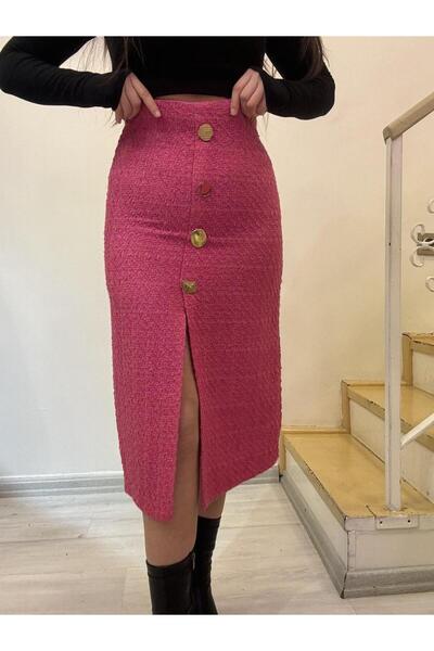 ROSSA Tweed Slit Buttoned Skirt