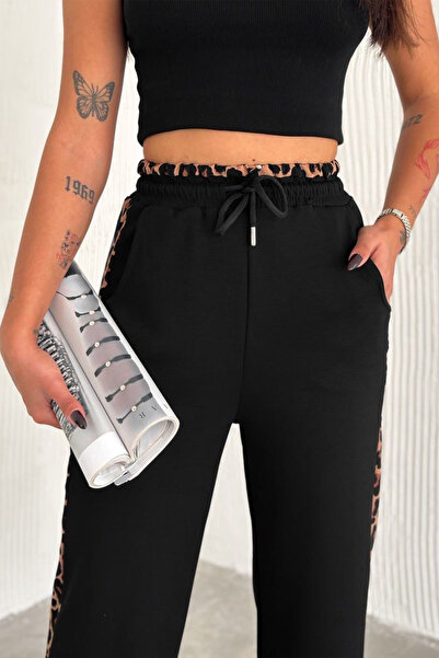 Swana Kadın Yan Şerit Leopar Desenli Eşofman