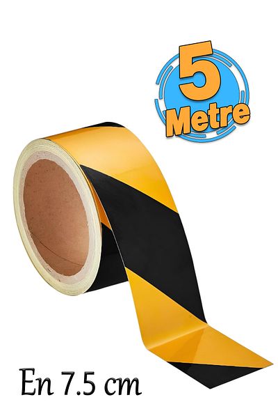 Badem10 Yellow Black 5 Mt Caution Tape - Reflective Routing Strip Tape 7.5 cm