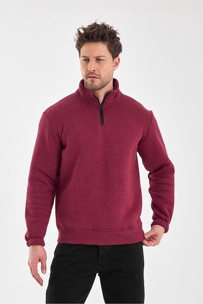 FİHA Men's Stem Neck Half Zippered Sweat Bordo