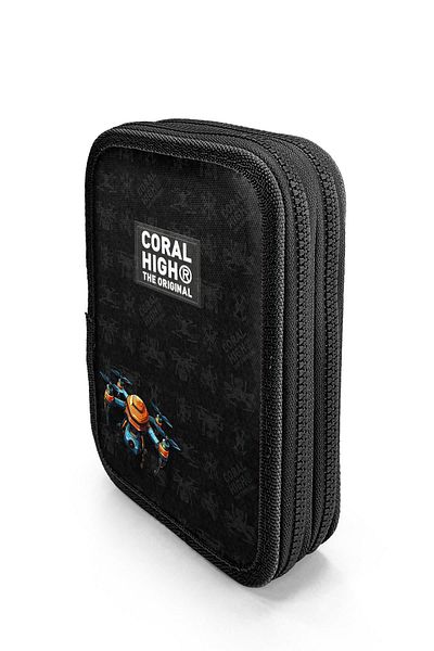 Coral High Τσάντα μολυβιού διπλής στρώσης με μαύρο drone 11158