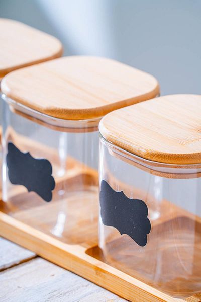 ACAR 3-Piece Borosilicate Glass Spice Rack Set with Malibu Bamboo Stand