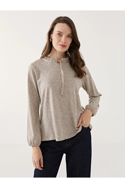 LC Waikiki Grace Bej Bağlamalı Yaka Kadın Bluz