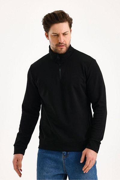 FİHA /9112 Unisex Half Zippered Stand Collar Sweat - Black