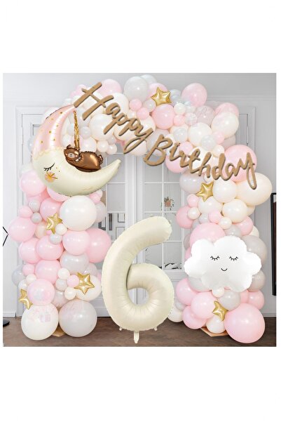 Partile Pembe Bulut Ayılı Ay Folyo Balonlu Balon Doğum Günü Seti Parti Kutlam...