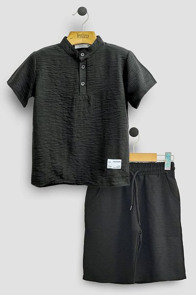 TRİLİYA Triliya Boys' Summer T-Shirt and Capri Set - Muslin Linen Organic Fabric, 3-11 Years Old, Pockets, Luxury