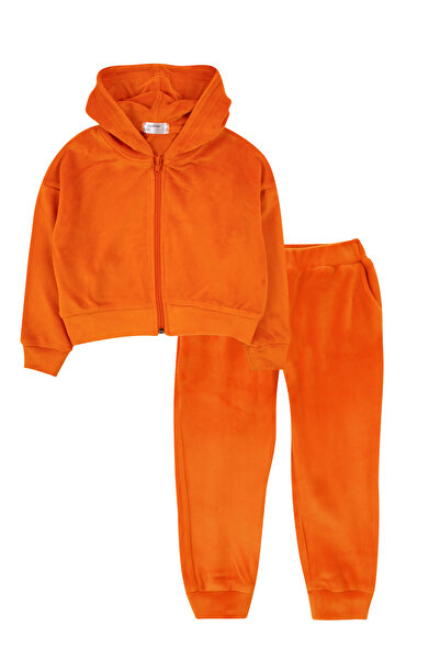 Mavipink Çocuk Fransız Kadife Kapüşonlu Fermuarlı Eşofman Takımı