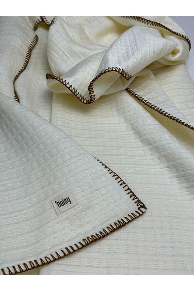NOİSY TEKSTİL Bamboo Shepherd's Stitch Detailed Organic Fiber Filled Baby Blanket 120 X 120 cm
