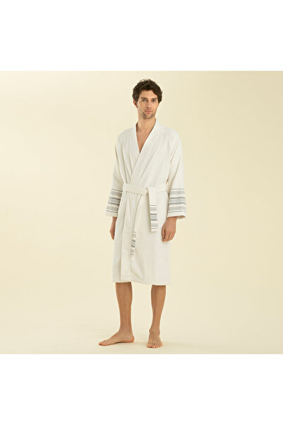 Chakra Derin Bamboo Unisex Bathrobe ECRU/MARINE BLUE