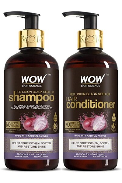 WOW Skin Science Red Onion Oil Shampoo & Conditioner Set with Black Seed Oil, Pro-Vitamin B5, 600ml