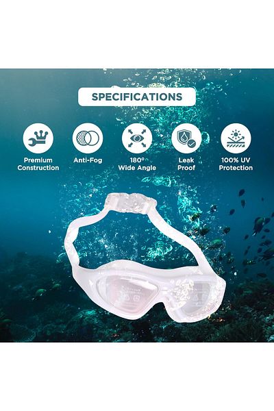 Endless Stylish Swimming Goggle with Anti-Fog & UV Protection | White | Silicon, PU | Leak Proof | One Size