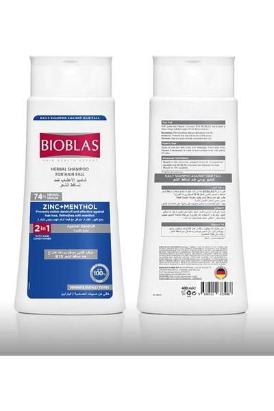 Bioblas Herbal Shampoo for Hairfall, Zinc + Menthol against Dandruff, 400ml