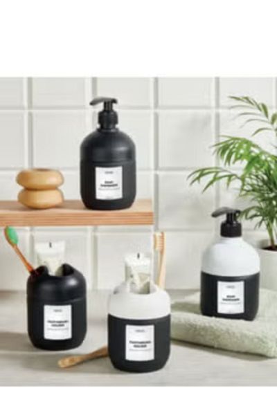 Qlüx Luxury Glass Bathroom Set 2 Pcs Liquid Soap Dispenser and Toothbrush Holder