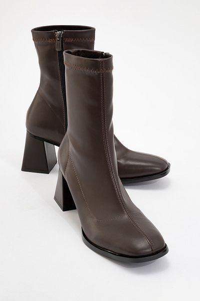 LuviShoes Γυναικείες μπότες με χοντρό τακούνι PLESA Σκούρο καφέ