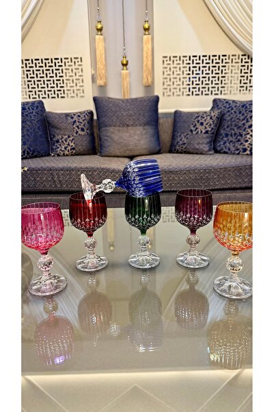 Bohemia Kristal Renkli Kesme El İşi Kahve Yanı Su Bardağı