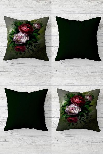 Pelangi Floral Patterned Hidden Zippered Throw Pillow Cover Sofa Pillow Cover Set (4pcs)