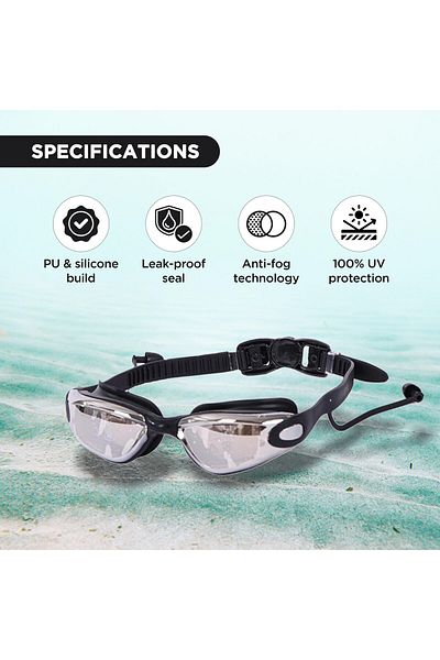 Endless Stylish Swimming Goggle with Anti-Fog & UV Protection | Leak Proof | Black |Free Size| Silicon, PU