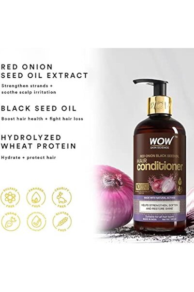 WOW Skin Science Red Onion Oil Shampoo & Conditioner Set with Black Seed Oil, Pro-Vitamin B5, 600ml