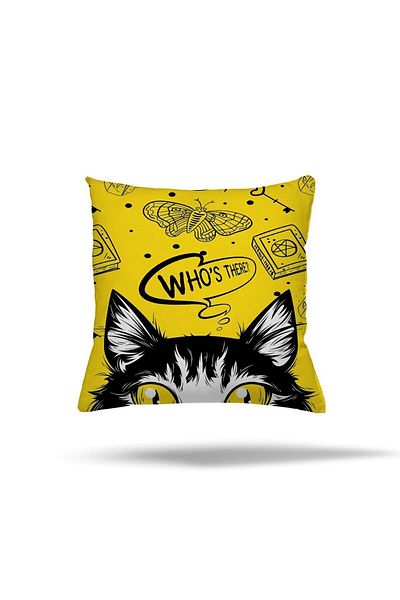 Pelangi Curious Cat Double Sided Printed Hidden Zippered Pillowcase Throw Pillow Seat Pillowcase