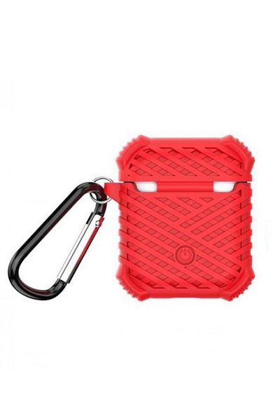Generic Casual Silicone AirPods Protective Case Cover with Safety Ring RedCoverUnbrand