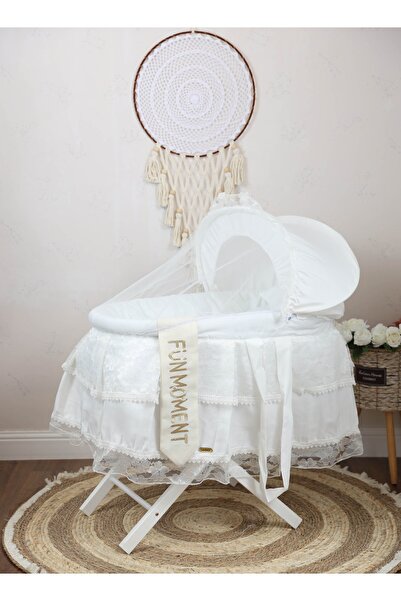 Fun Moment  Portable Baby Moses Basket Cot with Durable Stand White Color