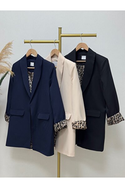 Ebrar Store Μπουφάν Nermin με διπλή τσέπη με μανίκια και εσωτερικό λεοπάρ σχέδιο-EL1495 Μαύρο